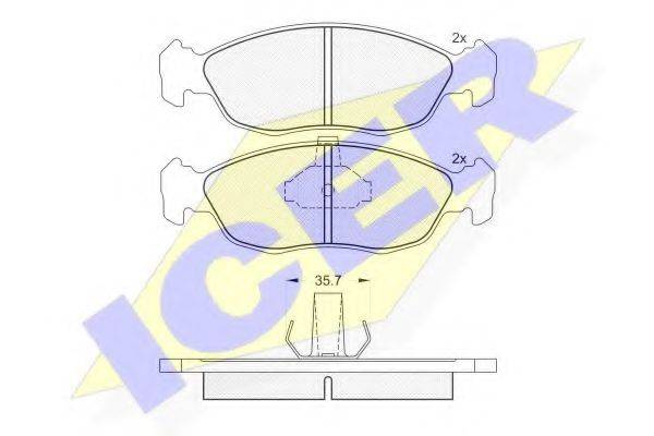 Комплект гальмівних колодок, дискове гальмо ICER 181121