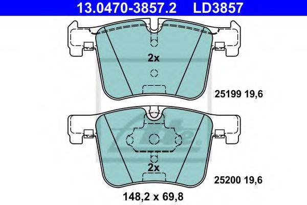 Комплект тормозных колодок, дисковый тормоз ATE 13.0470-3857.2