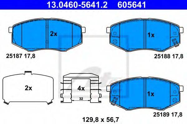Комплект гальмівних колодок, дискове гальмо ATE 13.0460-5641.2