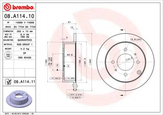 Тормозной диск BREMBO 08.A114.11