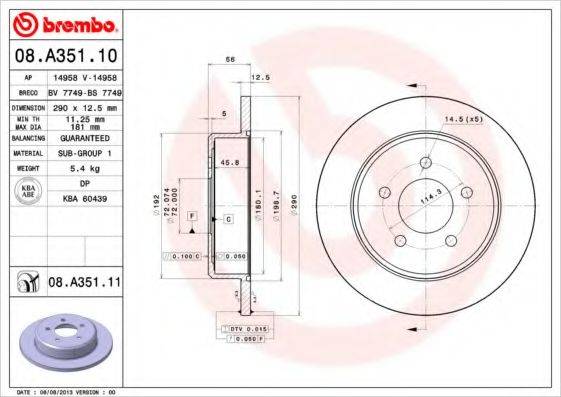 Тормозной диск BREMBO 08.A351.11