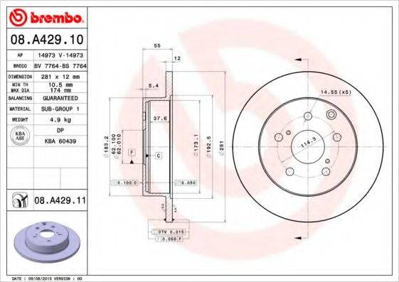 Тормозной диск BREMBO 08.A429.10