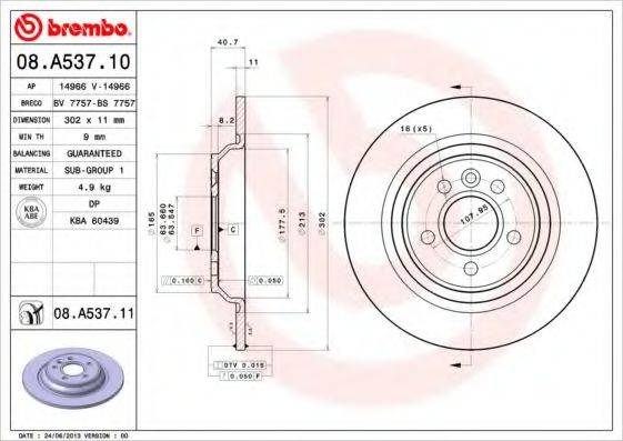 Тормозной диск BREMBO 08.A537.11
