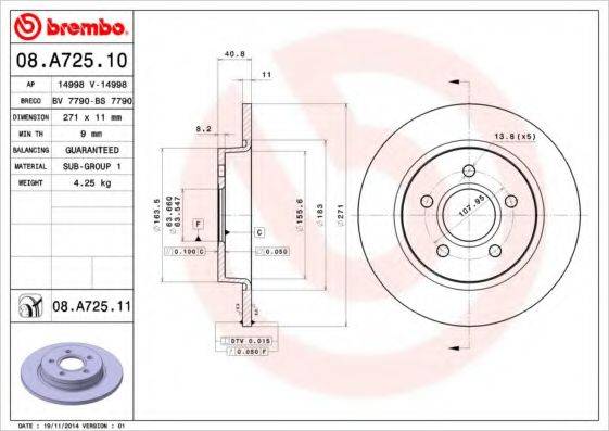 Тормозной диск BREMBO 08.A725.10