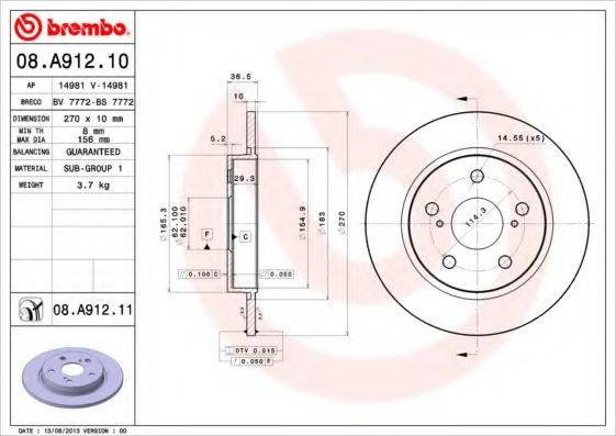 Тормозной диск BREMBO 08.A912.10