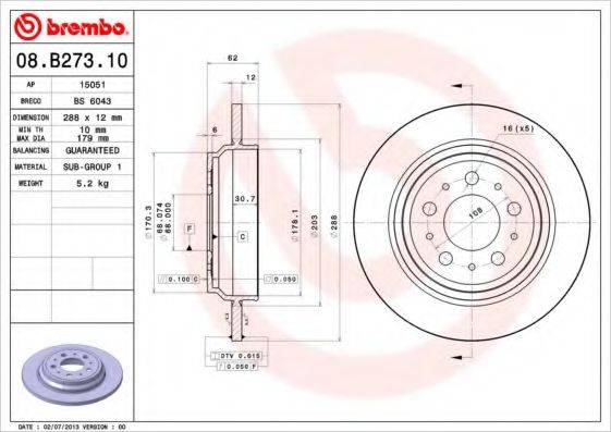 Тормозной диск BREMBO 08.B273.10