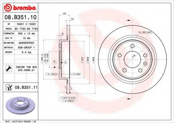 Тормозной диск BREMBO 08.B351.11