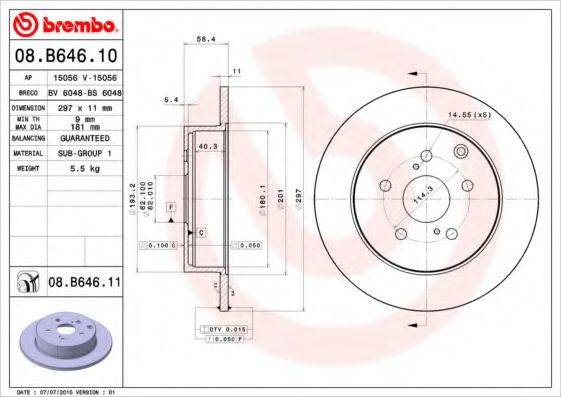 Тормозной диск BREMBO 08.B646.11