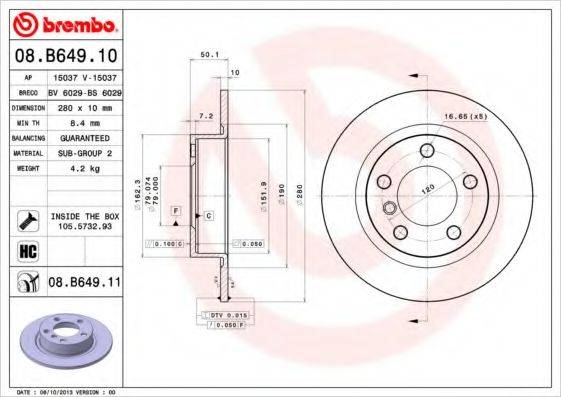 Тормозной диск BREMBO 08.B649.11