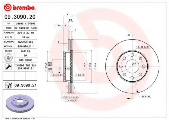 Тормозной диск BREMBO 09.3090.21