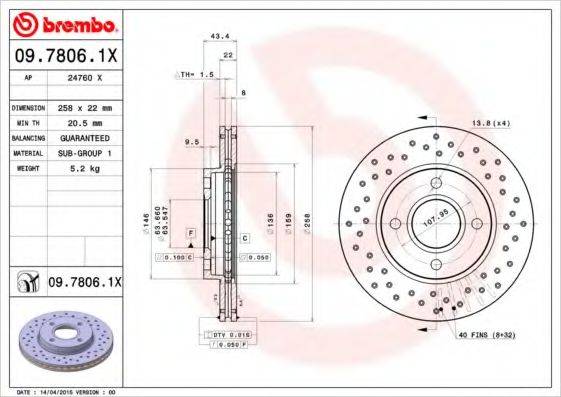 Тормозной диск BREMBO 09.7806.1X