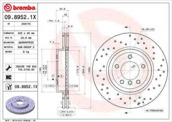 Тормозной диск BREMBO 09.8952.1X
