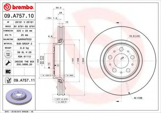 Тормозной диск BREMBO 09.A757.11