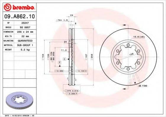 гальмівний диск BREMBO 09.A862.10