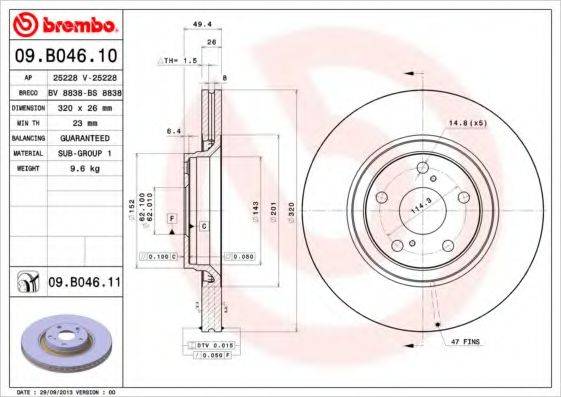 Тормозной диск BREMBO 09.B046.11