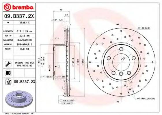 Тормозной диск BREMBO 09.B337.2X