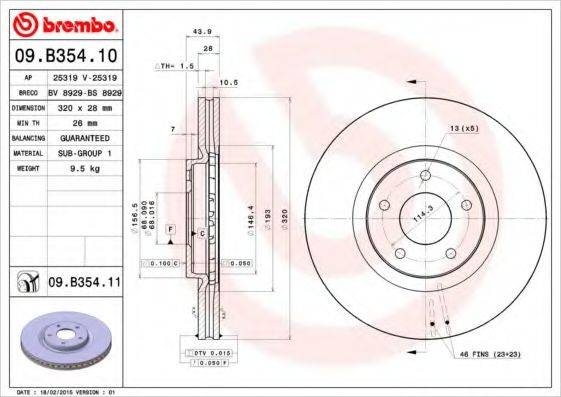 гальмівний диск BREMBO 09.B354.10