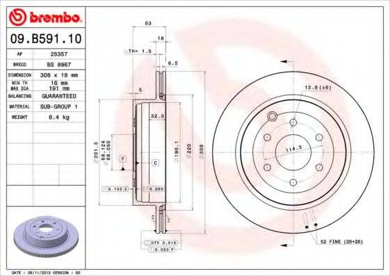 гальмівний диск BREMBO 09.B591.10