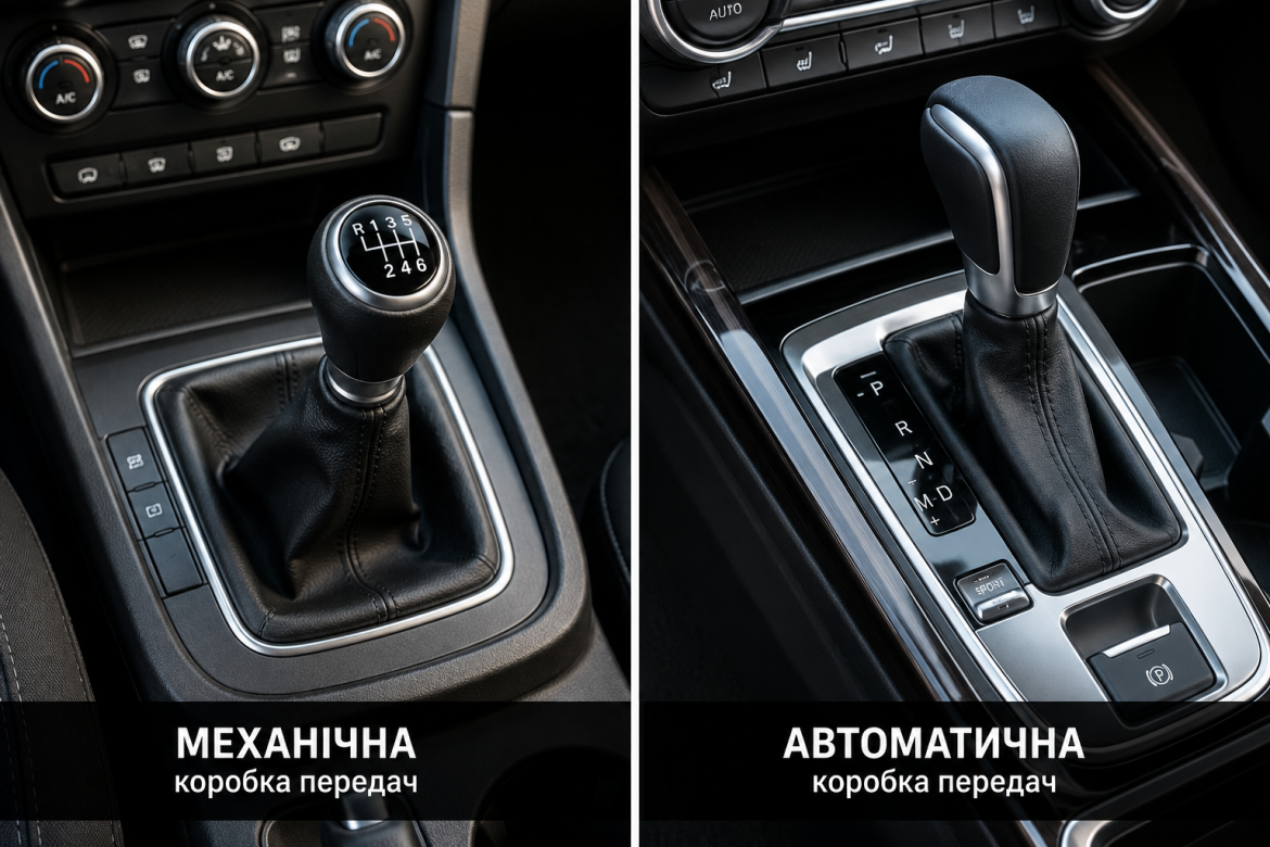 Порівняння важелів механічної та автоматичної коробки передач в салоні авто