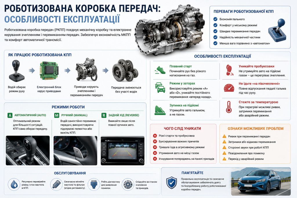 Інфографіка про принцип роботи роботизованої КПП, режими та поради з експлуатації